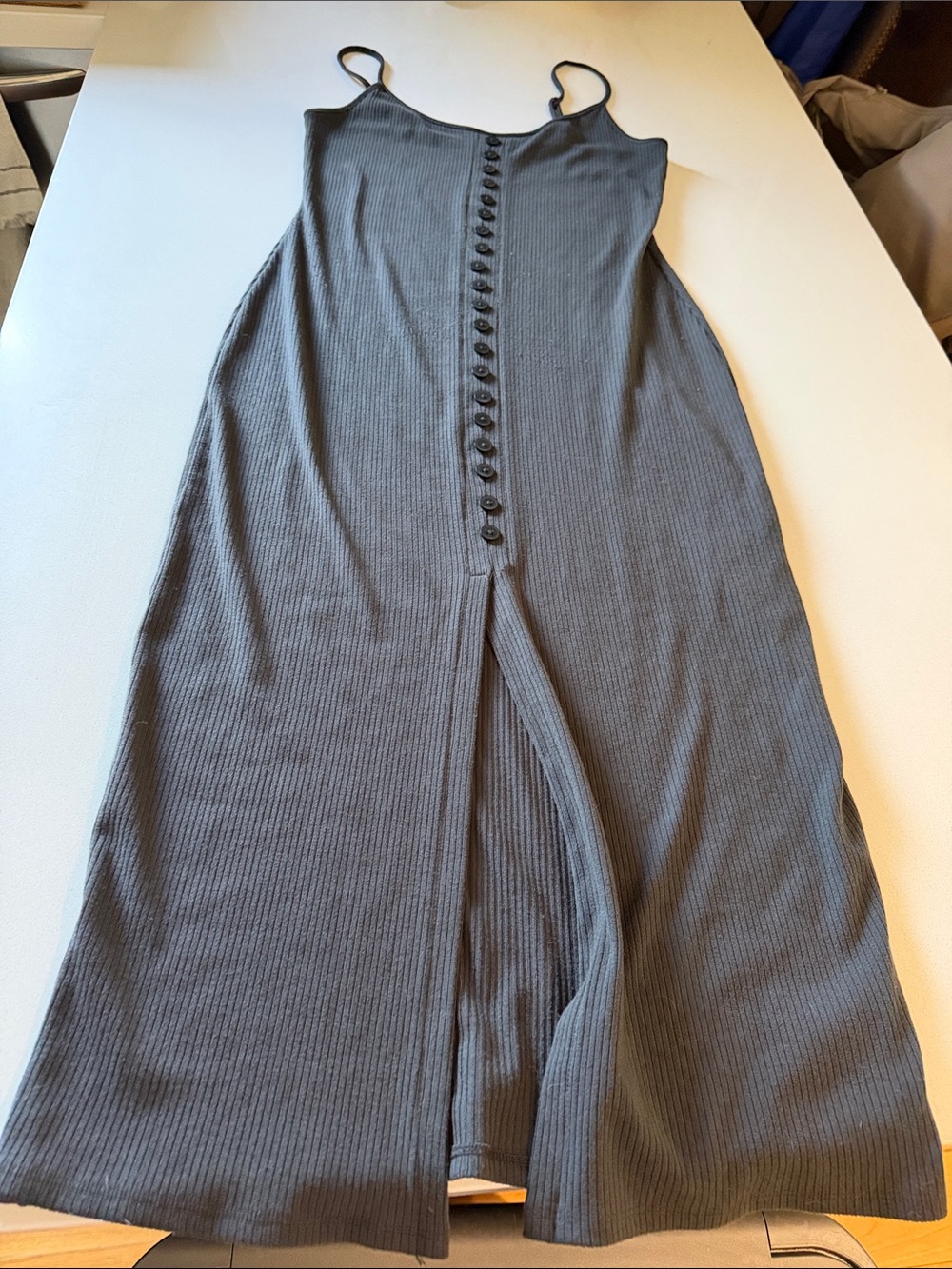 Urban Outfitters Charcoal Ribbed Button-Front Midi Dress